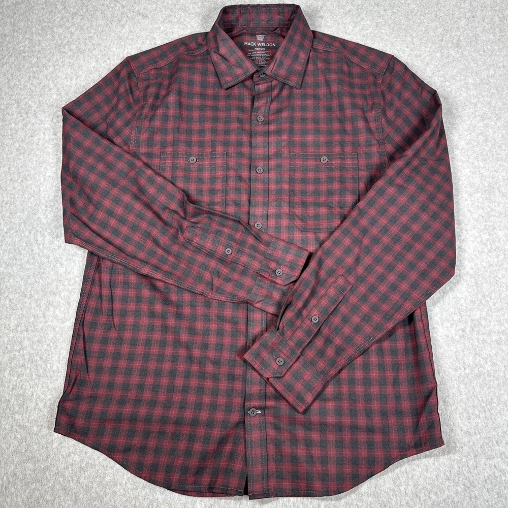 Mack Weldon Men's Merino Wool CoolMax Thermolite Plaid Button Up Shirt Sz Medium